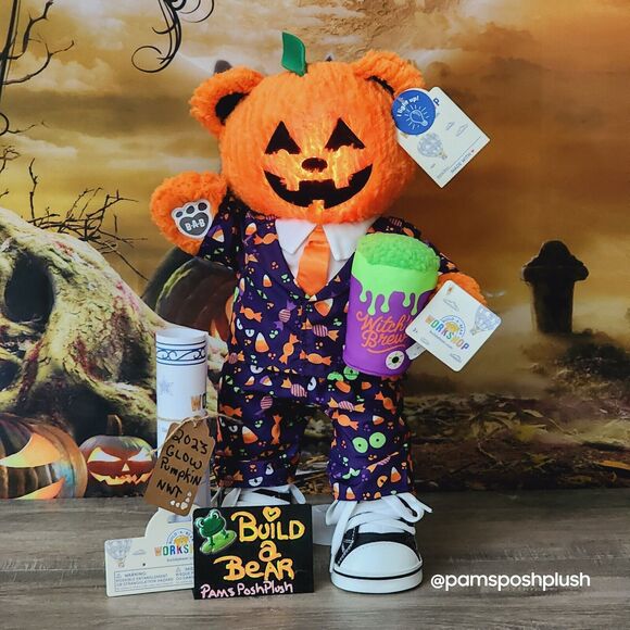 Build A Bear Pumpkin Glow Plush Halloween Jack O'Lantern 2023 Dress Suit Clothes - Picture 10 of 15